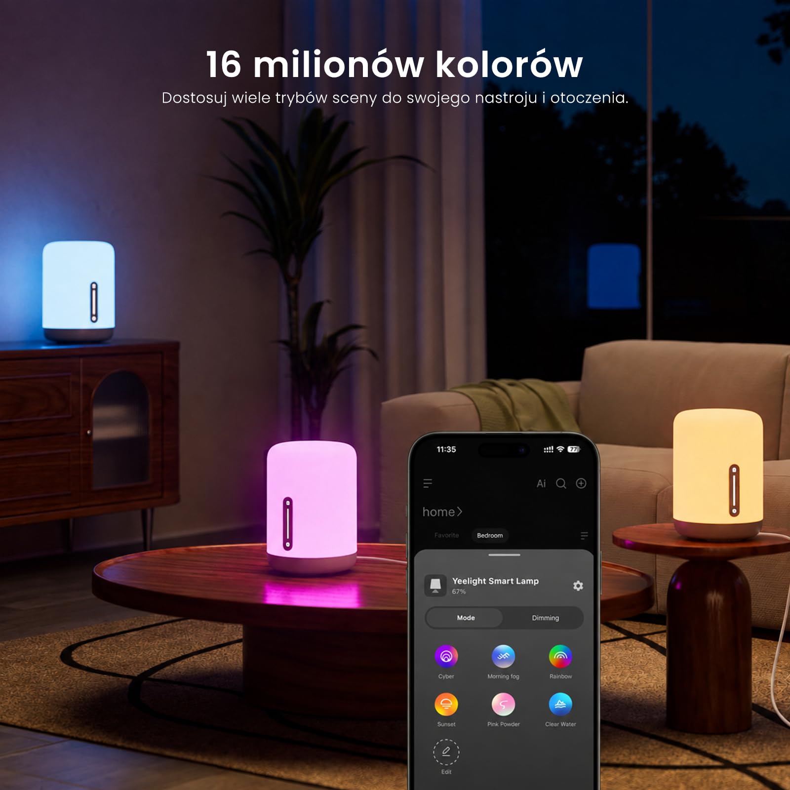 YEELIGHT Lampka nocna LED Ściemniana Dotykowo, z Matter over Thread, 2700K–6500K i DIY RGB, Lampka Kompatybilna z Apple Home, Alexa, Google Home i SmartThings, do Sypialni i Salonu