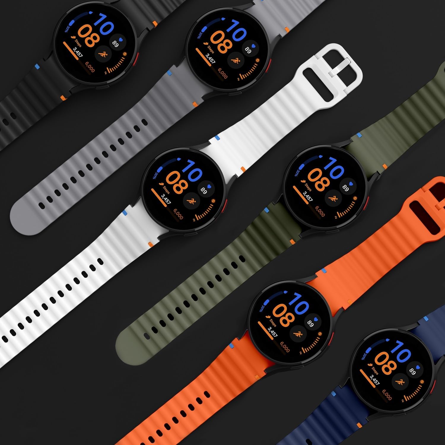 No Gap Silicone Bands Compatible for Samsung Galaxy Watch 7/FE/6/5/4 Band 40mm 44mm/Watch 6 Classic 43mm 47mm/5 Pro 45mm/4 Classic 42mm 46mm, 10 Pack Corrugated Sport Strap for Men Women - Image 7