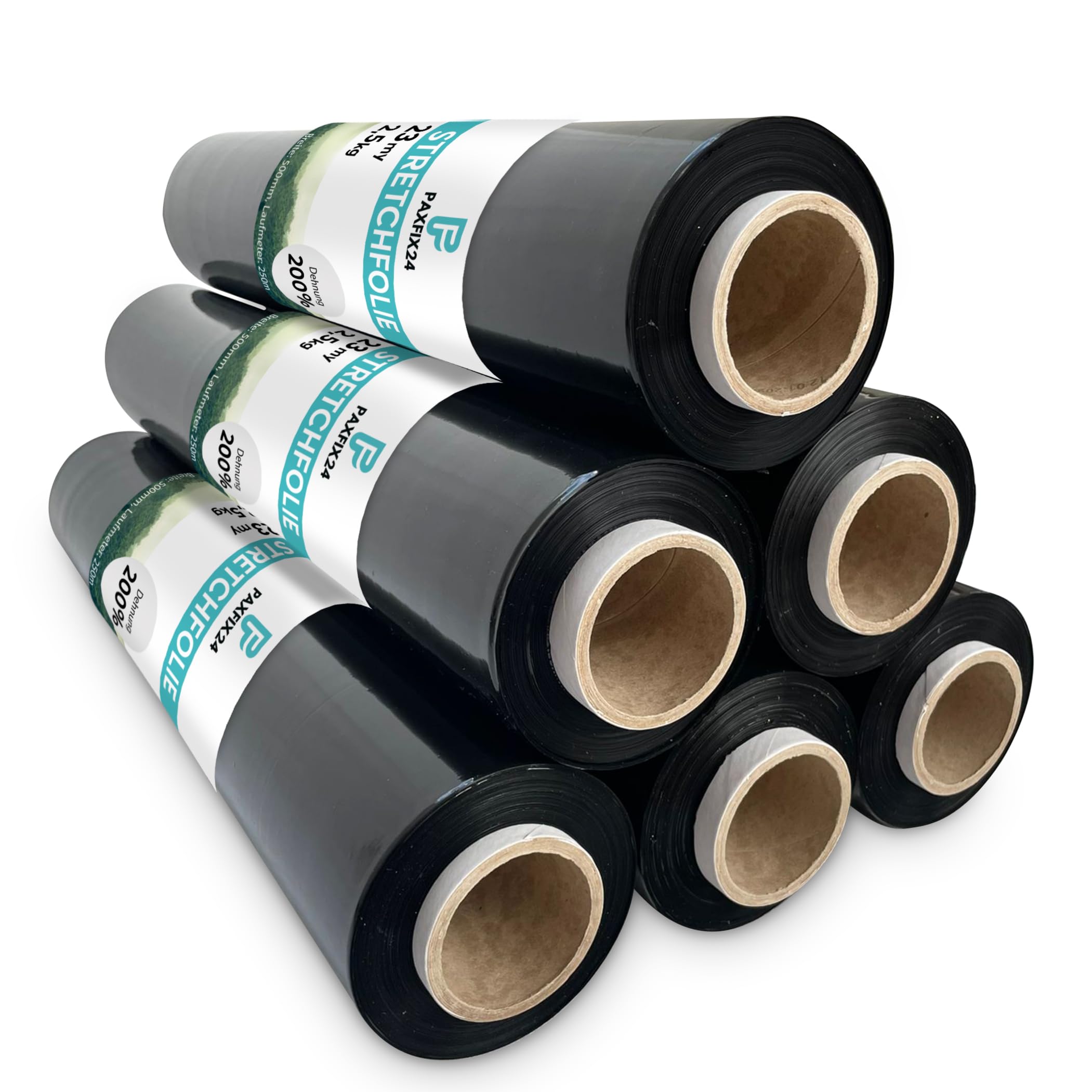 6 Rollen Stretchfolie Schwarz 23my 2,5kg 500mm Handstretchfolie Stretchfolienrolle Palettenfolie Umzugsfolie Strechfolie Wickelfolie - gedeht über 350m Länge - Folie für Möbel - Folie für Umzug