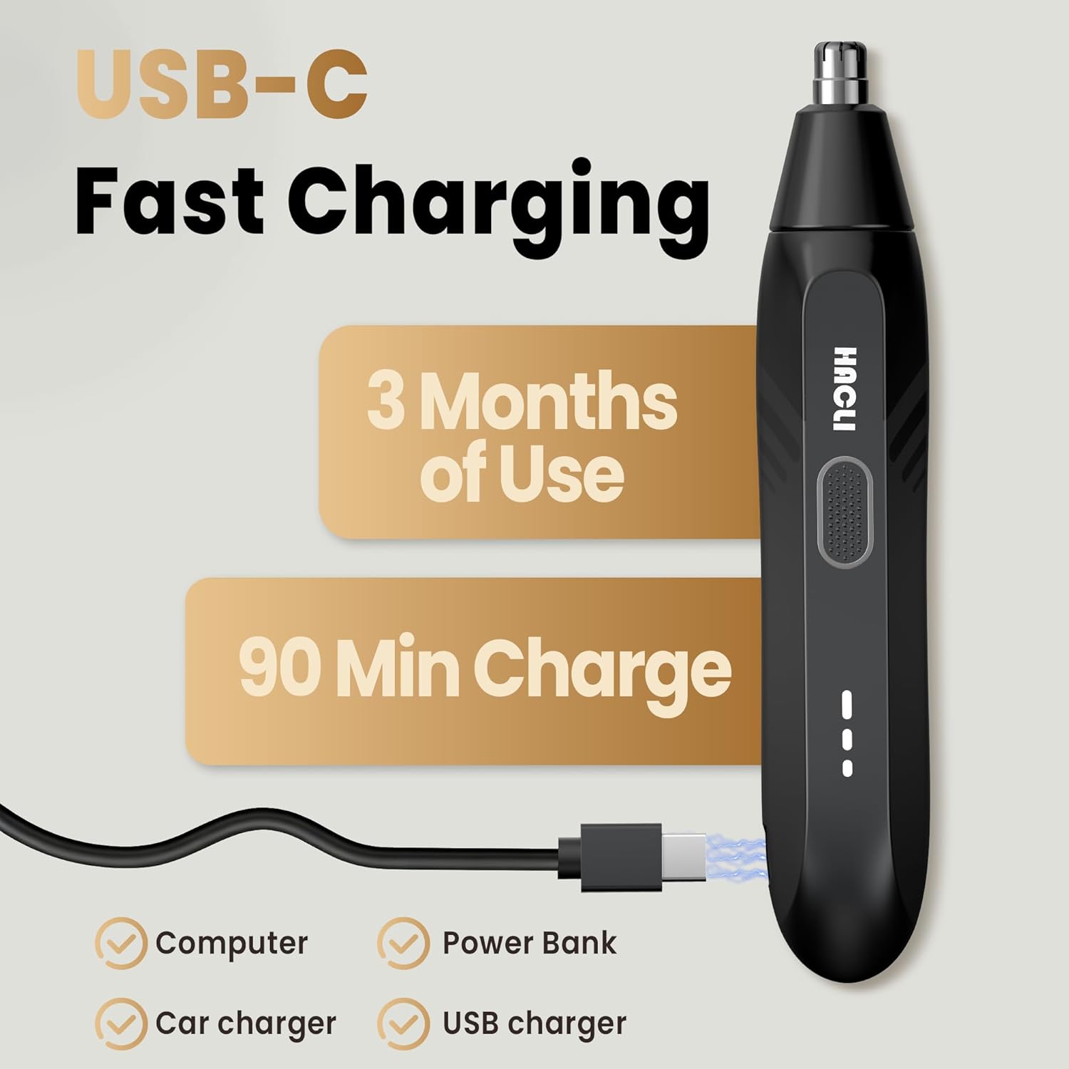 Nose Hair Trimmer for Men Women - HACLI Electric Painless Nose Hair Clipper, 8000RPM Powerful Motor, IPX7 Waterproof, Safe & Quiet, Replaceable Head, Travel Lock USB-C Rechargeable