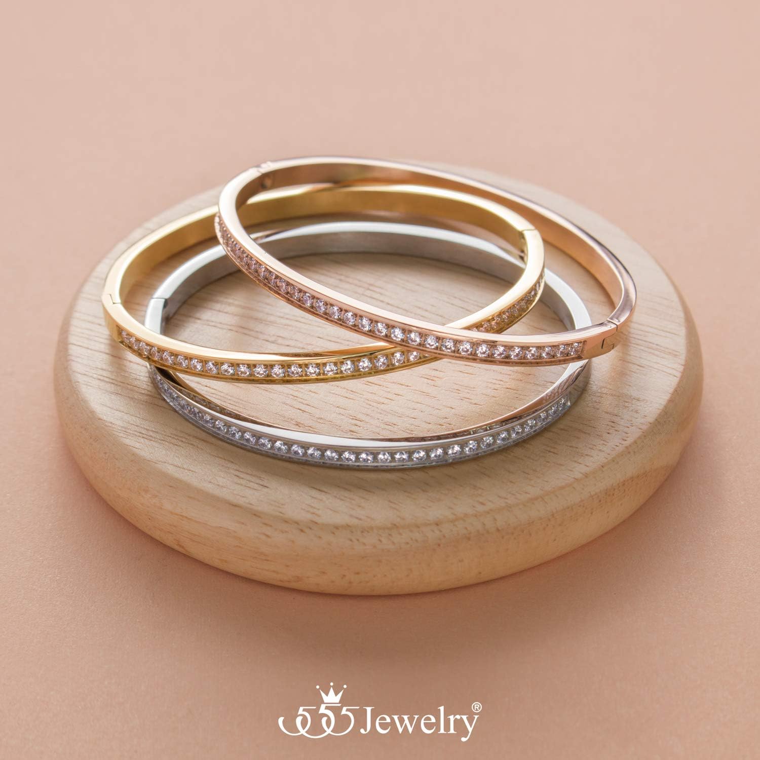 555Jewelry Womens Stainless Steel Fashion Cuff Hinged Lock Bangle Bracelet - Image 5