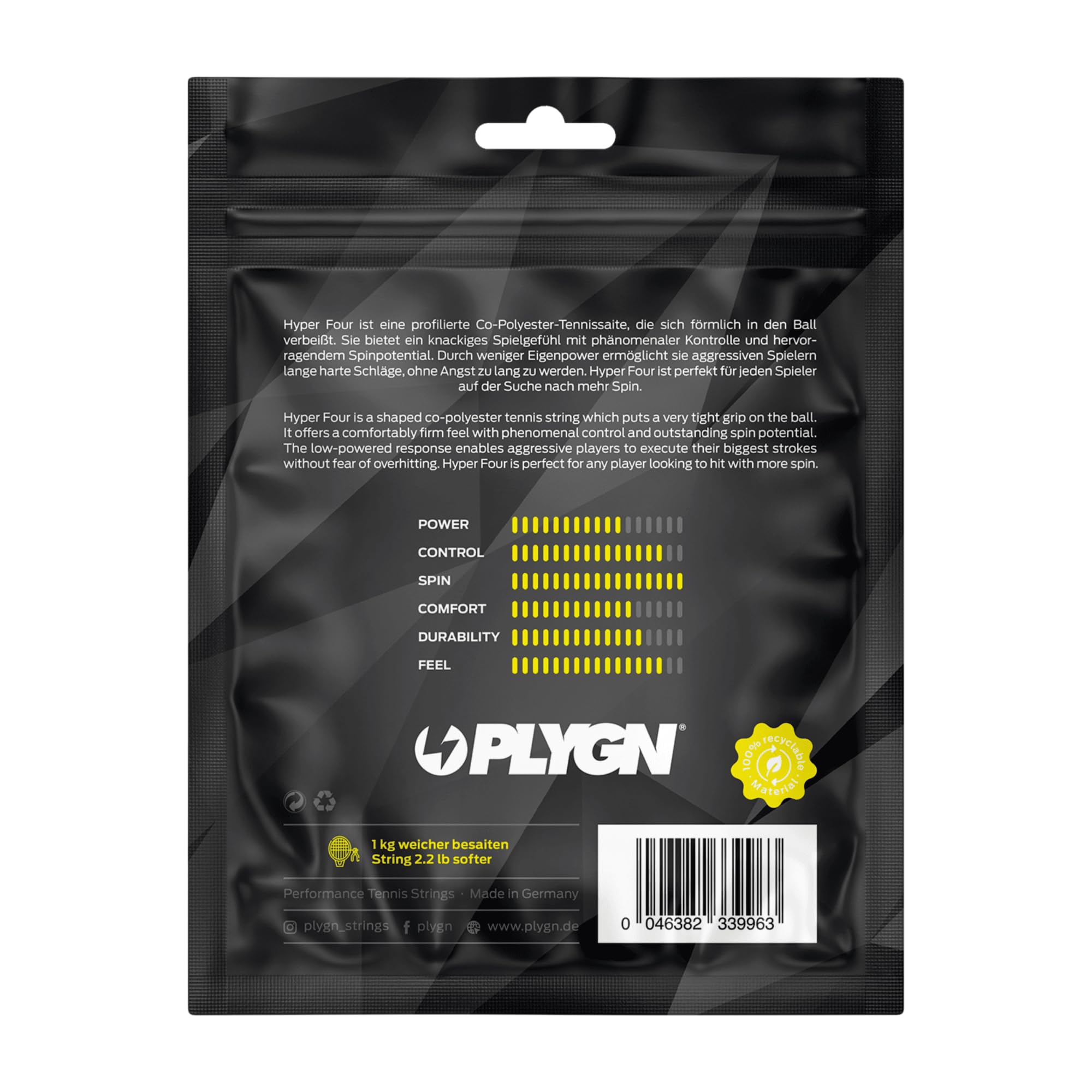 Naciąg tenisowy Hyper Four/Spin & Kontrolle / 1,22 mm / 12 m/Co-Polyester/Tetragonal