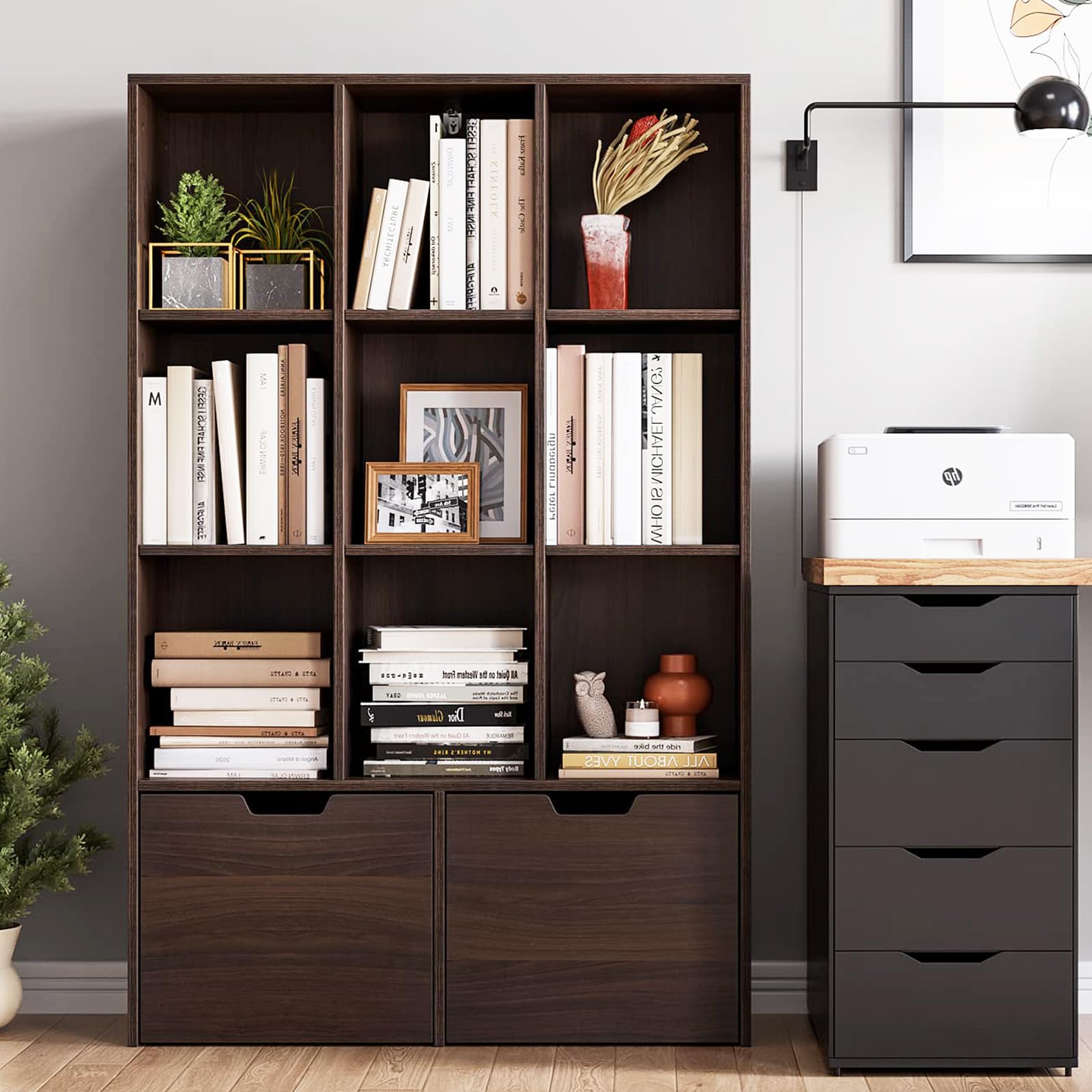 Photo 1 of ****CHECKED 7/11 - AS IS/NO RETURNS - SALE FINAL - FOR PARTS ONLY****GarveeHome Bookshelf, Modern Bookcase Storage Cabinet with Drawers and 9 Cube, Free Standing Storage Organizer Book Shelves in Living Room/Home/Office