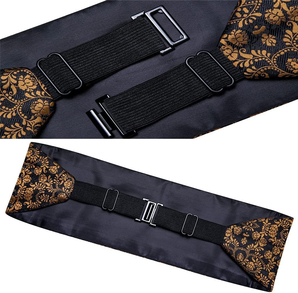 Men's Formal Cummerbunds Silk Floral Bow Tie Set Pocket Square Brooch Chain Wedding Party Waistband Ceremonial Belt