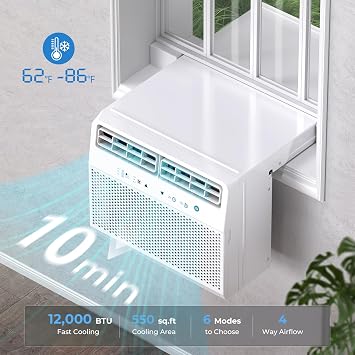 Antarctic Star U-Shaped Air Conditioner Window Unit 10000BTU, Ultra Quiet Window Air Conditioner Cools up to 450 Sq. Ft, Saddle Window AC Units with Full Window View, Energy Saving, Easy to Install