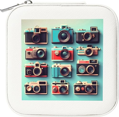 Miniatura 9 de Retro Cool Camera Collection Bolsa de almacenamiento de joyería impresa,Caja de joyería de cuero PU,Estuche de almacenamiento de viaje Regalo