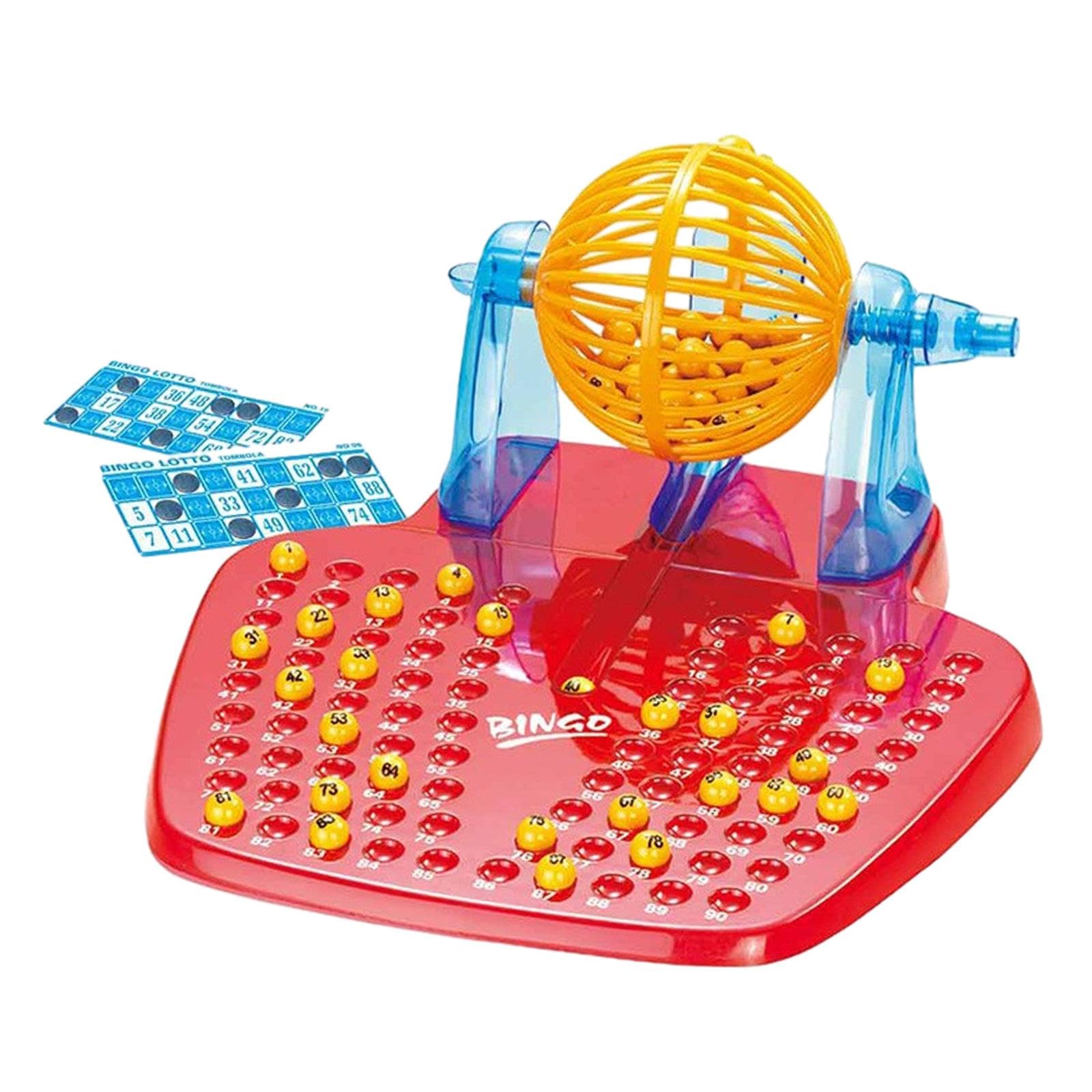 MagiDeal Juego de Bingo Y Lotería con Jaula de Bingo, 48 Cartones Mixtos, 90 Números de Bingo.