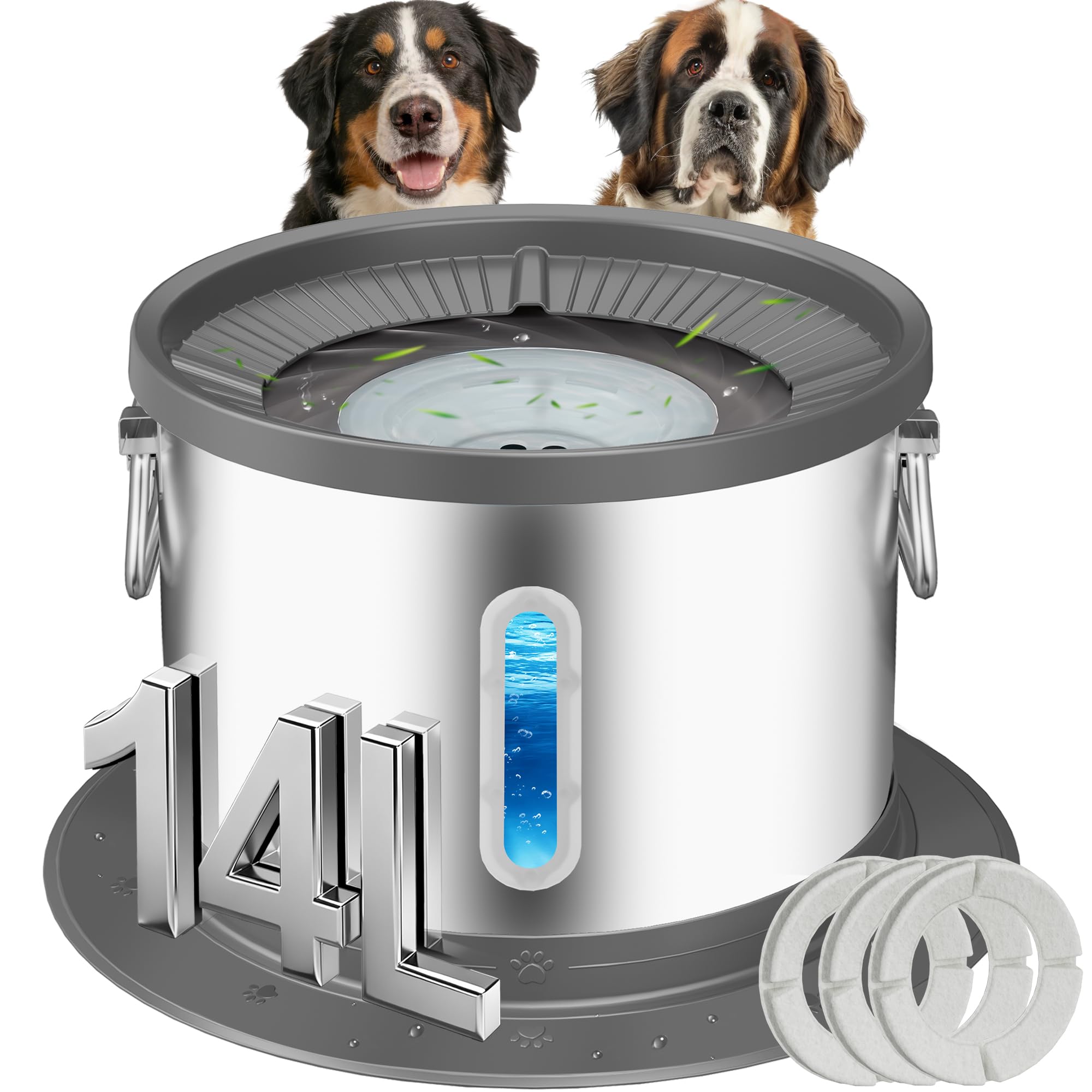 Photo 1 of UPSKY 14L No Spill Dog Water Bowl, Stainless Steel Spill Proof Dog Bowl with Water Window, Dual-Suction Anti-Slip Large Capacity Slow Drinking Bowl with Floating Disk for Large Dogs & Messy Drinkers