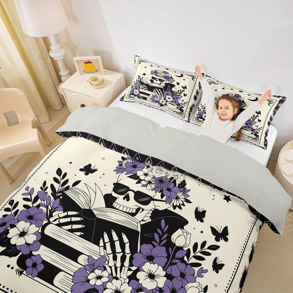 Homewish Copripiumino per letto super king size con 2 federe con teschio