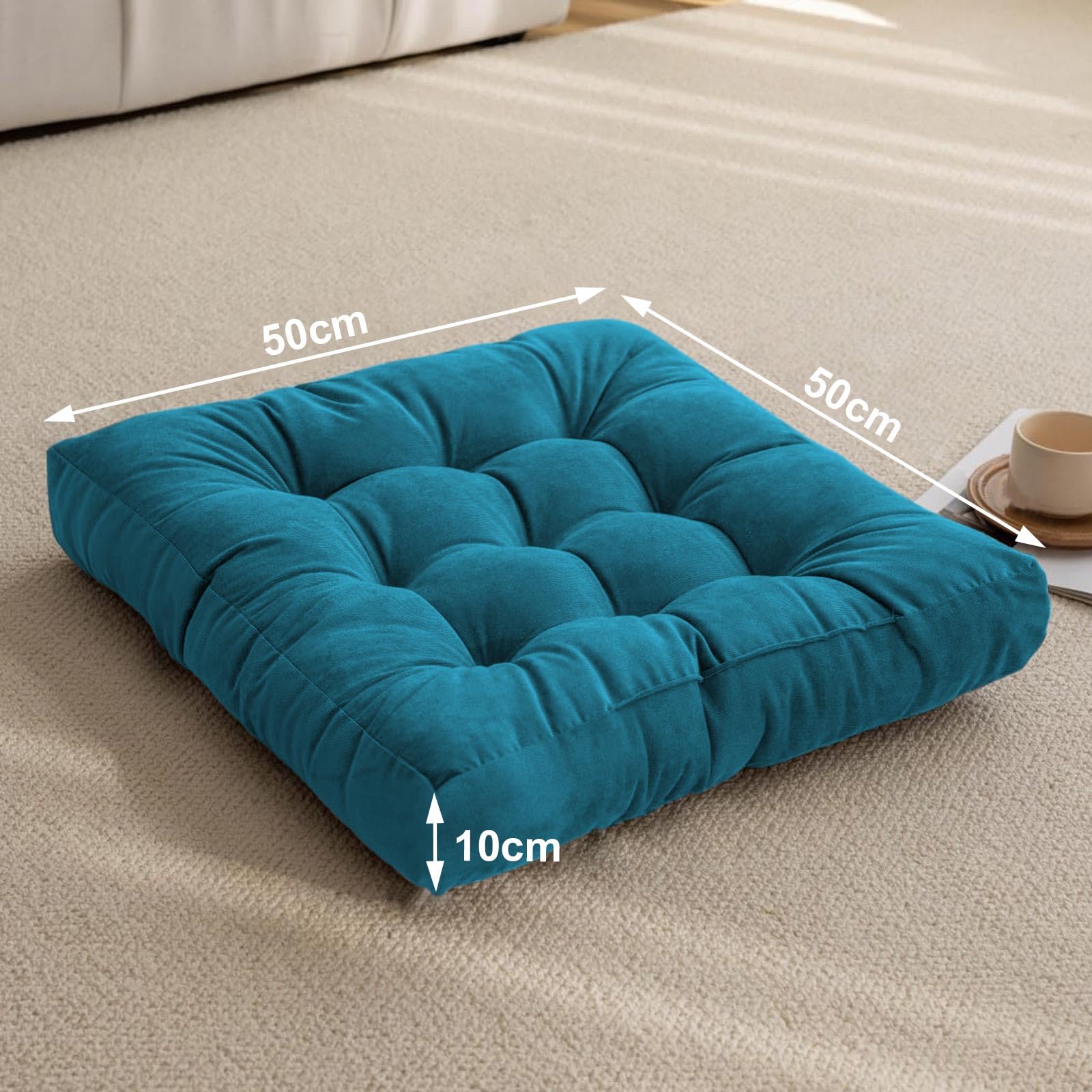 DAWNTREES 2 Pack Seating for Adults,Tufted Corduroy Floor Cushions for Living Room Tatami Blue, Blue-square-2pack - Image 2