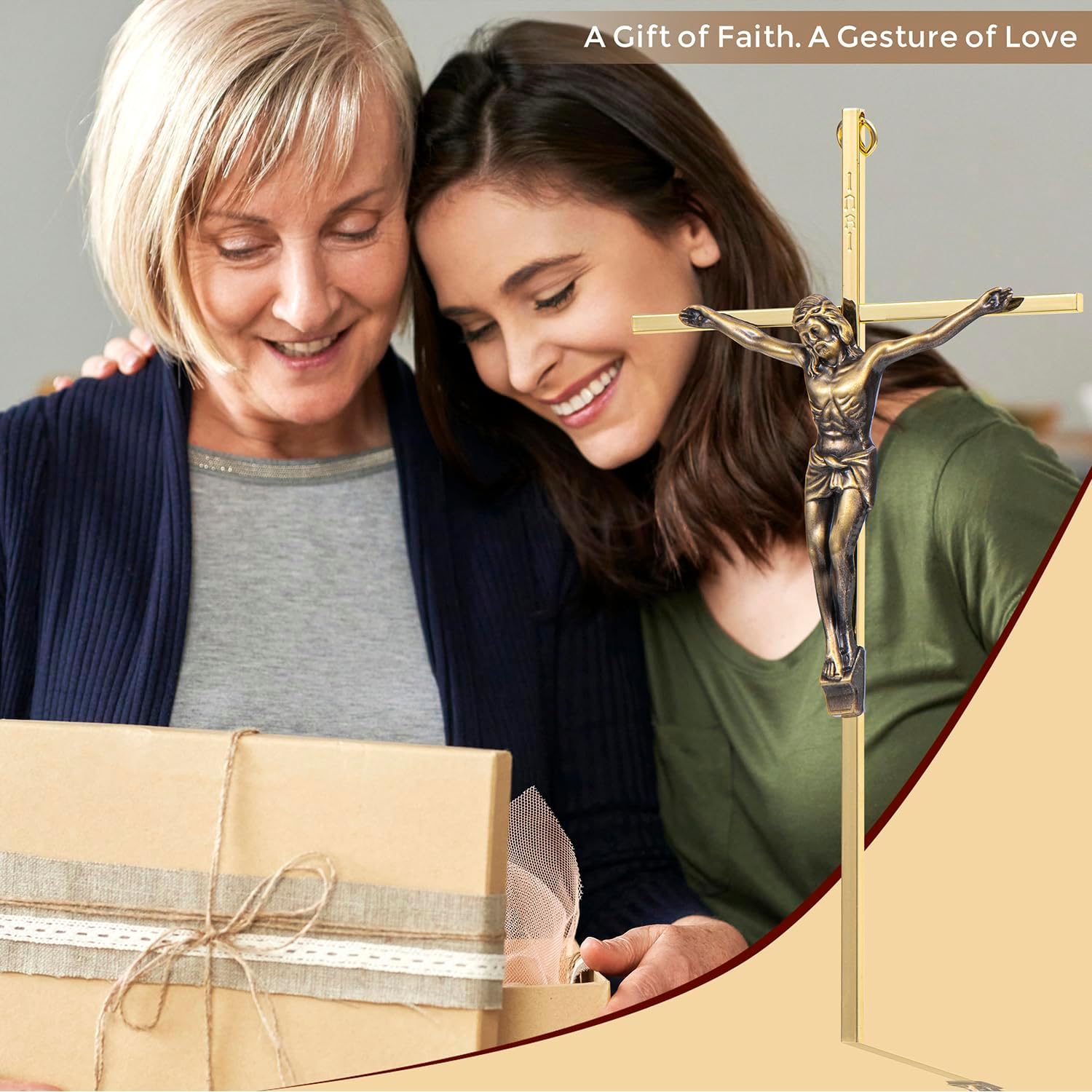 ACHIBANG Gold Crucifix Wall Cross - 10" Catholic Metal Cross with Jesus & INRI, Faith Decor for Wall or Door Display - Image 6