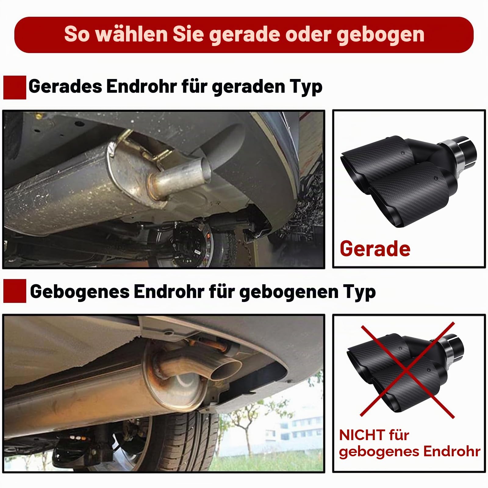Auspuff Endrohr Doppelendrohr 2,36 Zoll (60MM) Einlass Auto Heck Doppelendrohr Auspuff-Endrohr aus Edelstahl Kohlefaser 89MM (3,5 Zoll) (Matt Schwarz)