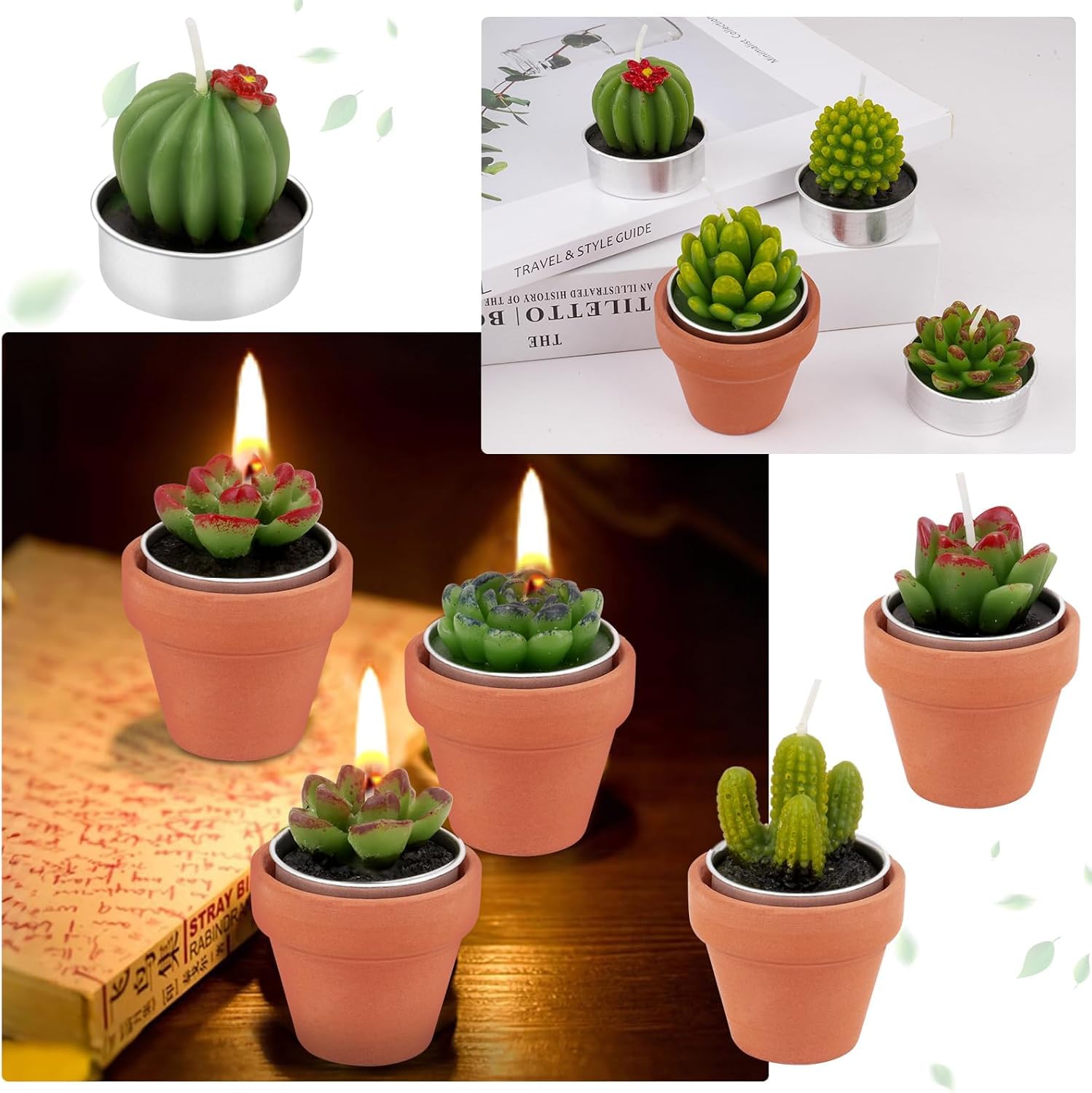 36 candele succulente tealight a forma di cactus per feste - candele succulente tealight, candele sfuse per bomboniere, candele tealight a forma di cactus con mini portacandele in argilla di