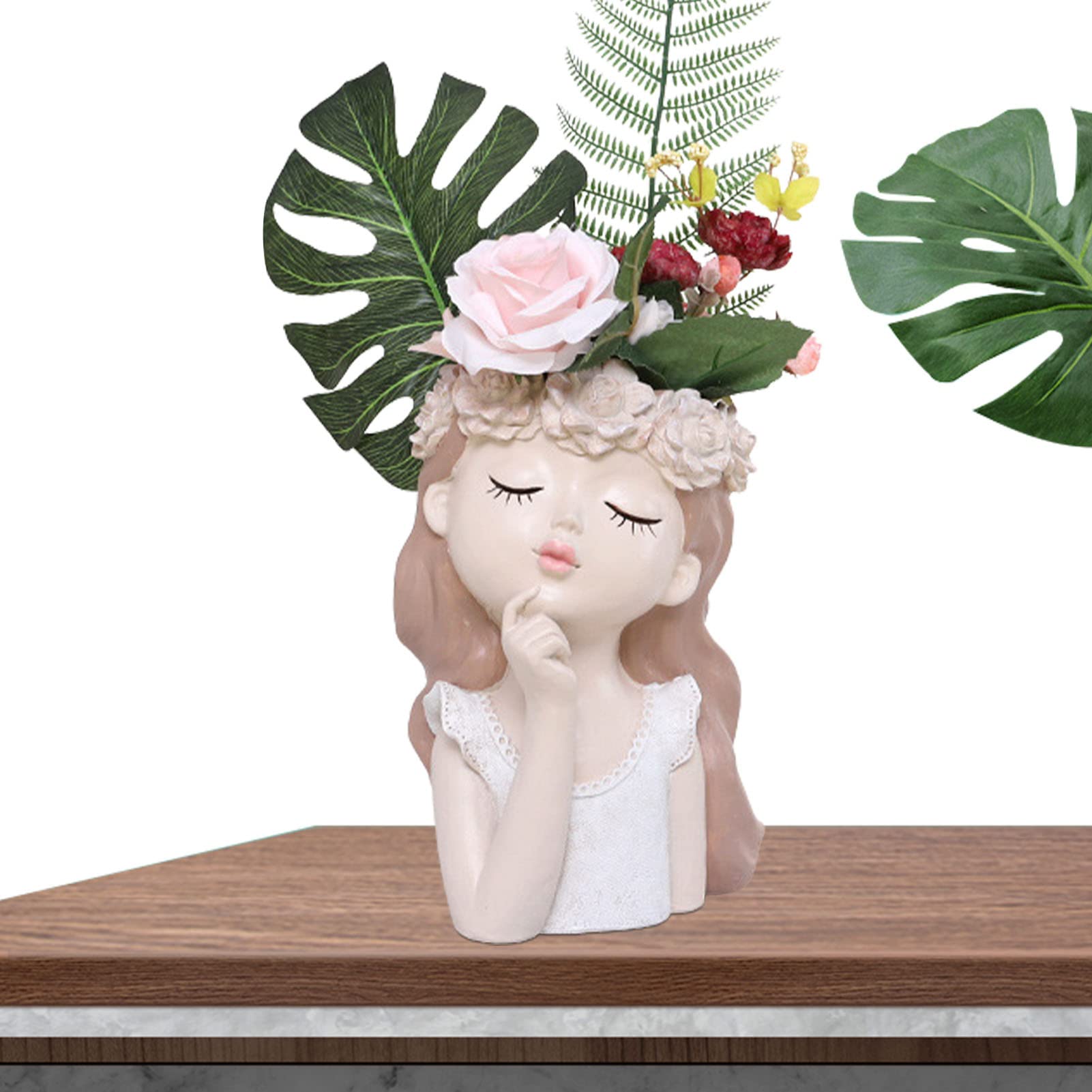 Vaso Per Piante Grasso A Forma Di Volto Femminile In Resina - Decorazione Originale Per Casa E Scrivania - 11x11x7 Cm