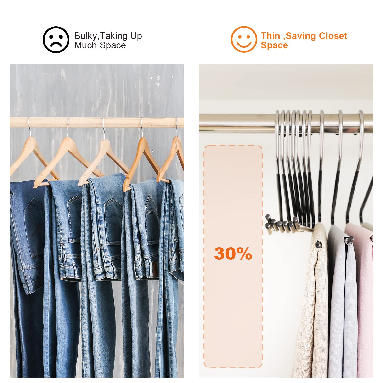 Fixwal Pants Hangers, 40 Pack, Black, 14 x 6.7 Inches, Anti-Rust Chrome Metal Pant Hangers, Non Slip Rubber Coating, Open Ended Design, Closet Storage Organizer