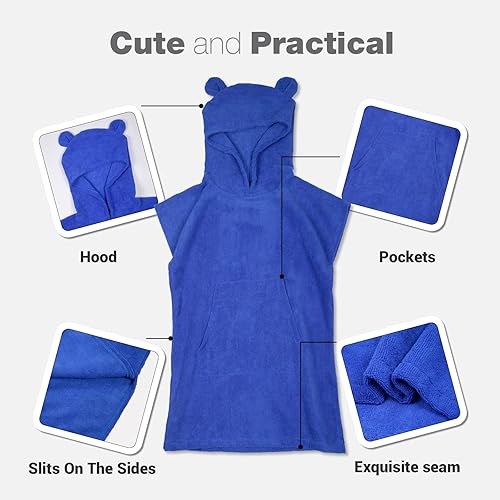 Miniatura 4 de MissShorthair Toalla Poncho para niños, toalla de playa con capucha para niña y niño, poncho de surf, bata de baño, toalla de baño de microfibra,