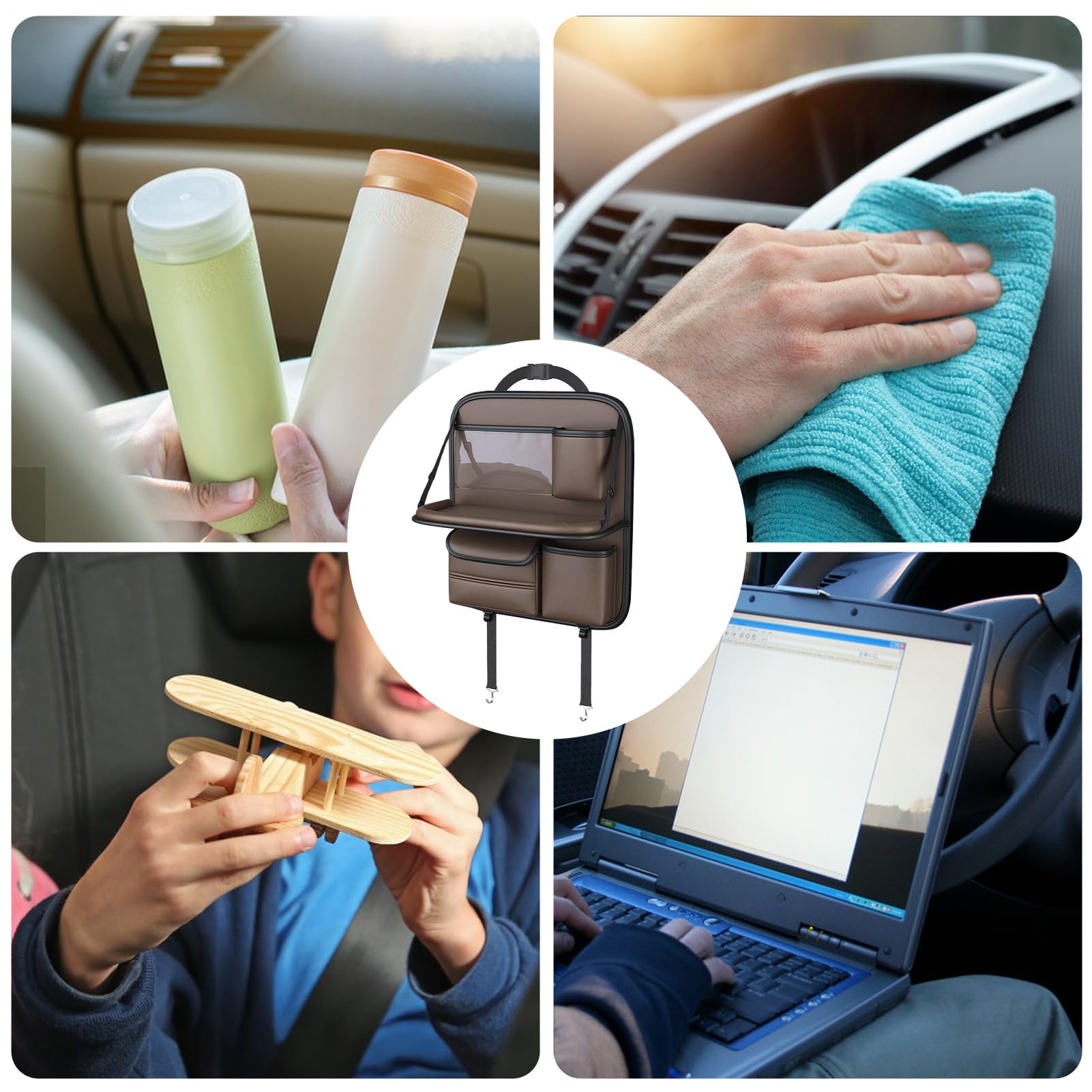 Opilroy dietro Organizzatore per seggiolino auto - Borsa portaoggetti | posteriore per seggiolino auto con piano pieghevole | Organizer per zaino con porta bicchiere, supporto per tablet, tasca