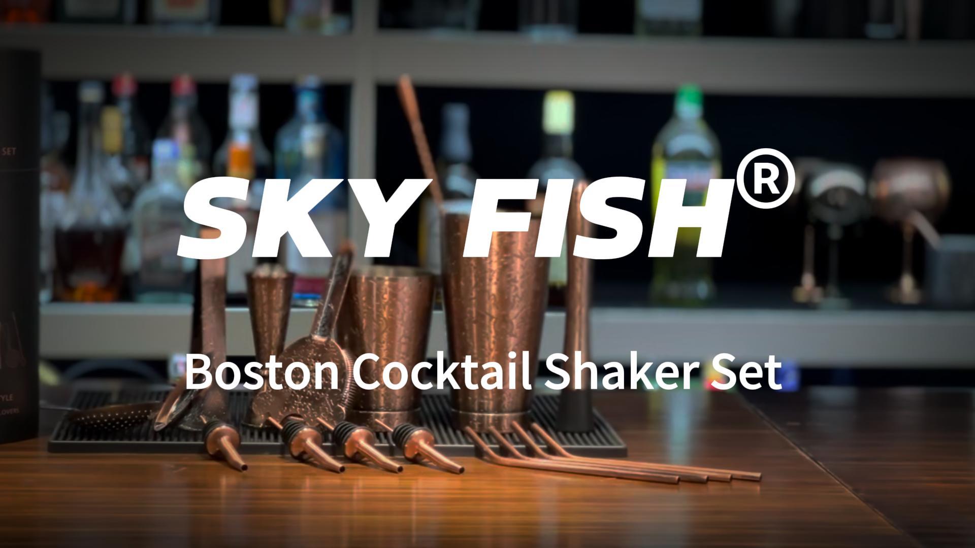 Kit Shaker à Cocktail Boston 18 Pièces - Gravure 3D, Style Cuivre Antique