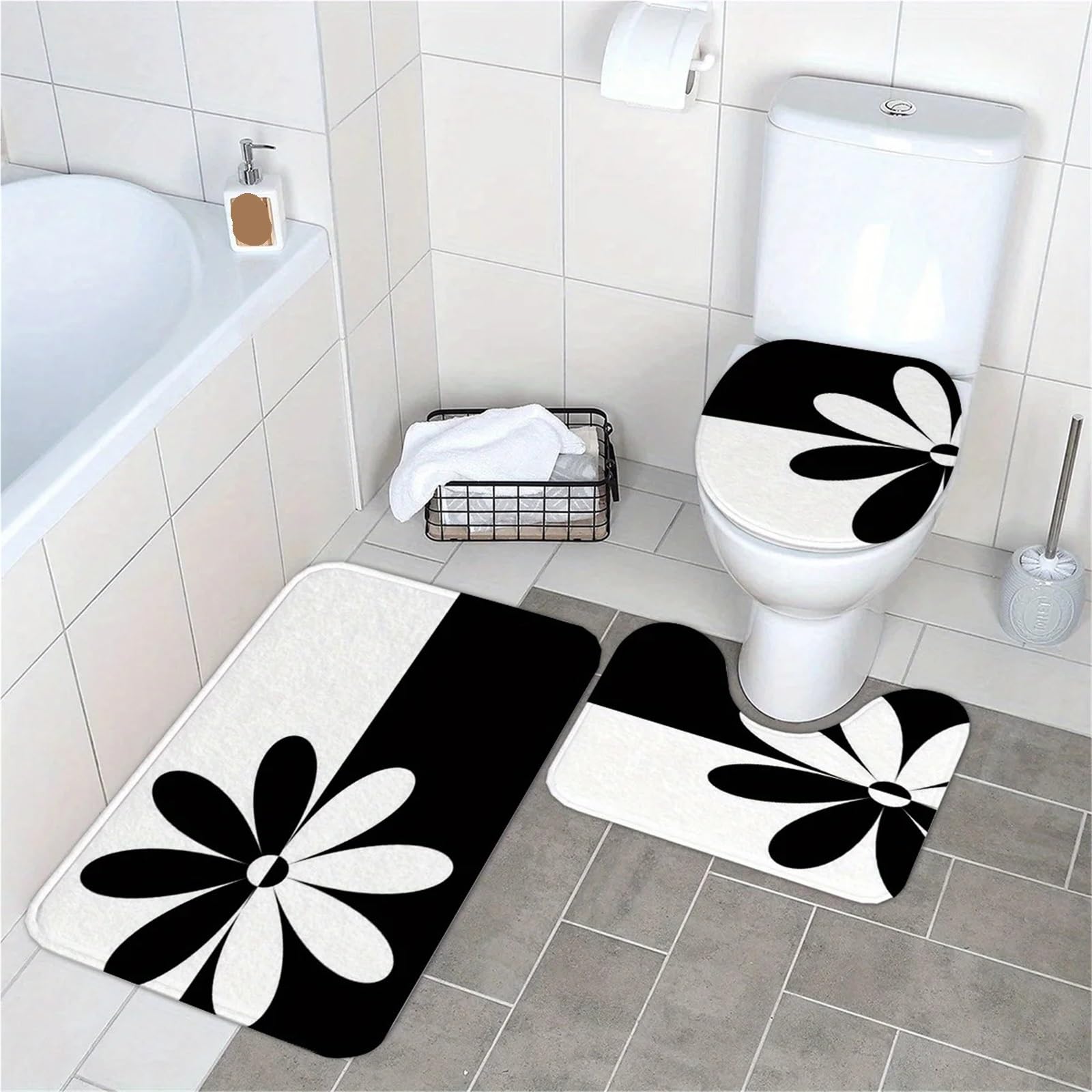 Tapis de Bain Ensemble 3 pièces avec Motif Floral à la Mode
