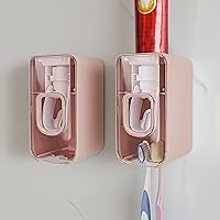 Vista 13 de Soporte para cepillos de dientes con 2 ranuras y dispensador de pasta de dientes montado en la pared, exprimidor automático de pasta de dientes