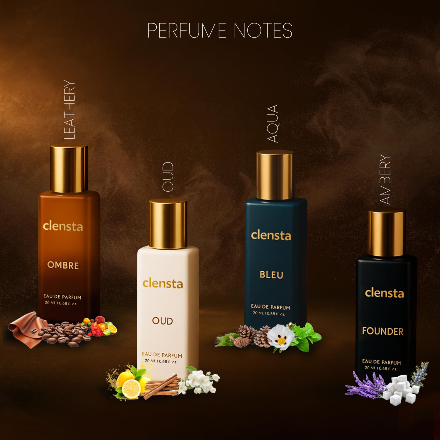 Clensta Luxury Long Lasting Perfume Gift Set for Man Pack of 4 x 20ml Eau De Parfum Combo EDP Perfume Gift Set for Men Boyfriend Husband | Bleu, Founder, Ombre, Oud 2