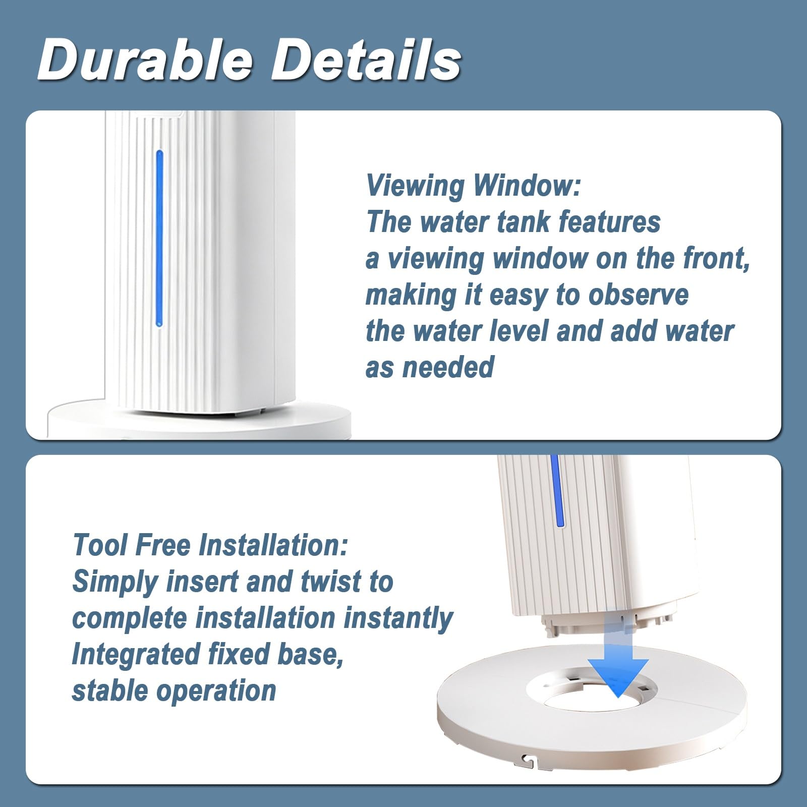 Ventilador Torre Silencioso, 40W Ventilador Columna, Flujo de Aire 200m³/h | Ventiladores de Torre, Oscilación 80°, Doble Depósito de Agua 5L, 3 Velocidades, Estable 30cm, para Hogar