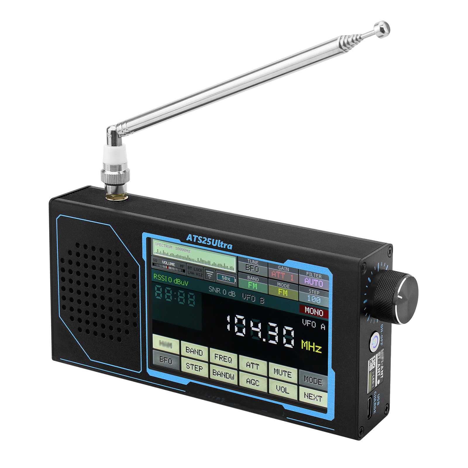 Kurzwellenempfänger ATS25 Ultra SDR Mehrband Radio mit 4-Zoll Touchscreen Tragbarer Weltempfänger Unterstützt SSB USB LSB CW AM FM