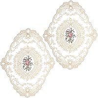Tweruna 2PCS Beige Lace Doilies Placemats - Embroidered Retro Table Mats, Durable Coasters for Heat Insulation & Elegant Desktop Decor