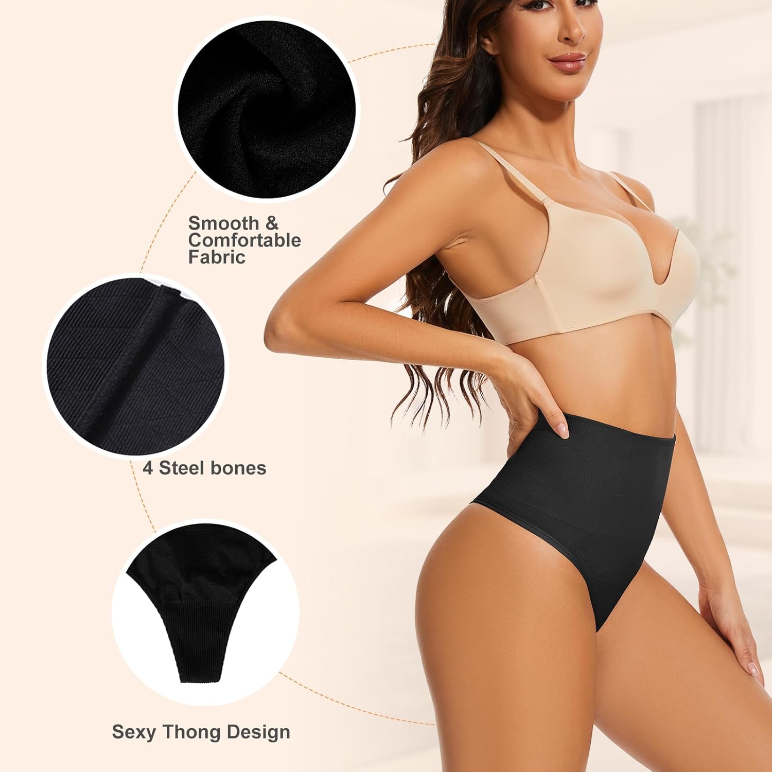 Tummy Control Thong Shapewear for Women Body Shaper Panty Seamless Mid Waisted Thongs Underwear Panties - Image 3