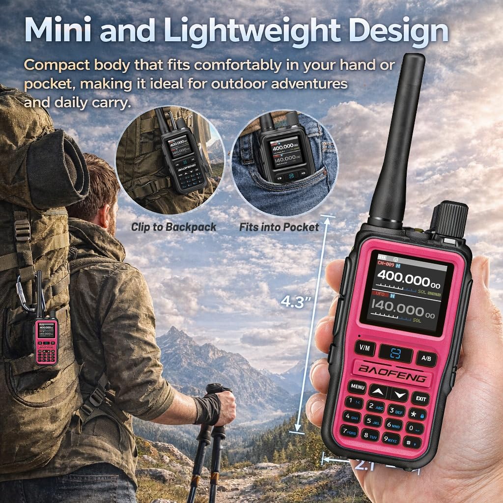 UV-5R Mini Ham Radio Handheld: Dual Band UHF VHF Two Way Radio Dual PTT for Outdoor - Rechargeable USB-C Walkie Talkies Longe Range for Emergency Backup Pink 2 Packs