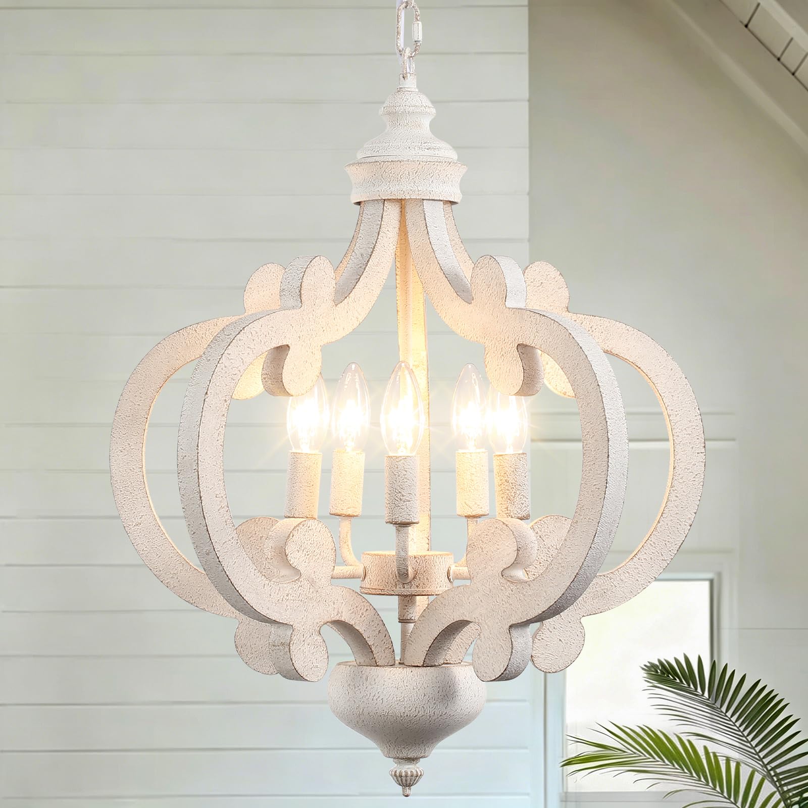 Photo 1 of YCZHCC Farmhouse Chandelier, 17.7" Distressed White