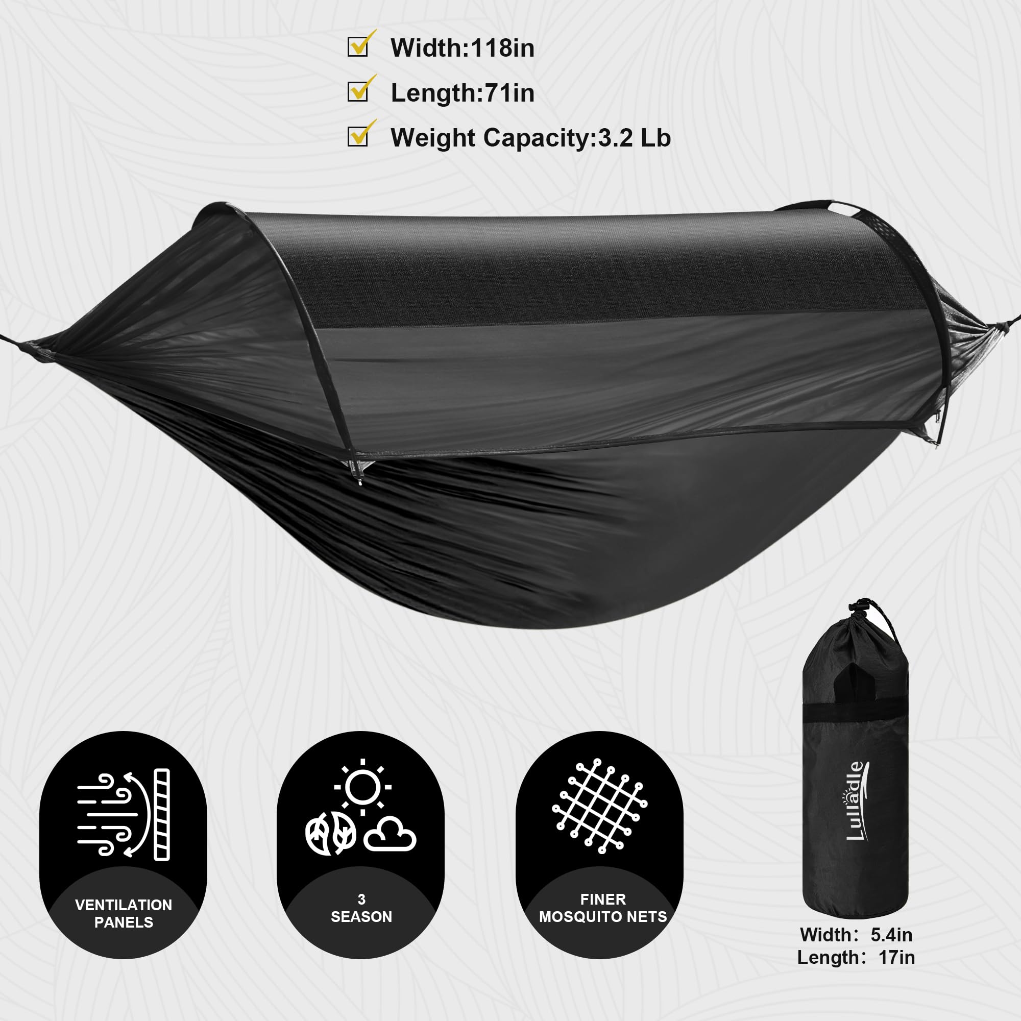 Hamaca ultraligera para acampar para 2 personas, hamaca portátil colgante de viaje de 600 libras, nailon de paracaídas duradero, fácil de instalar y empacar para mochileros, senderismo, patio 3