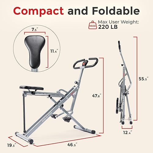 Miniatura 7 de Sunny Health & Fitness Row-N-Ride Squat Machines, Adjustable Resistance and Seating/Handle for Home Glutes Training, SunnyFit App Access Included,