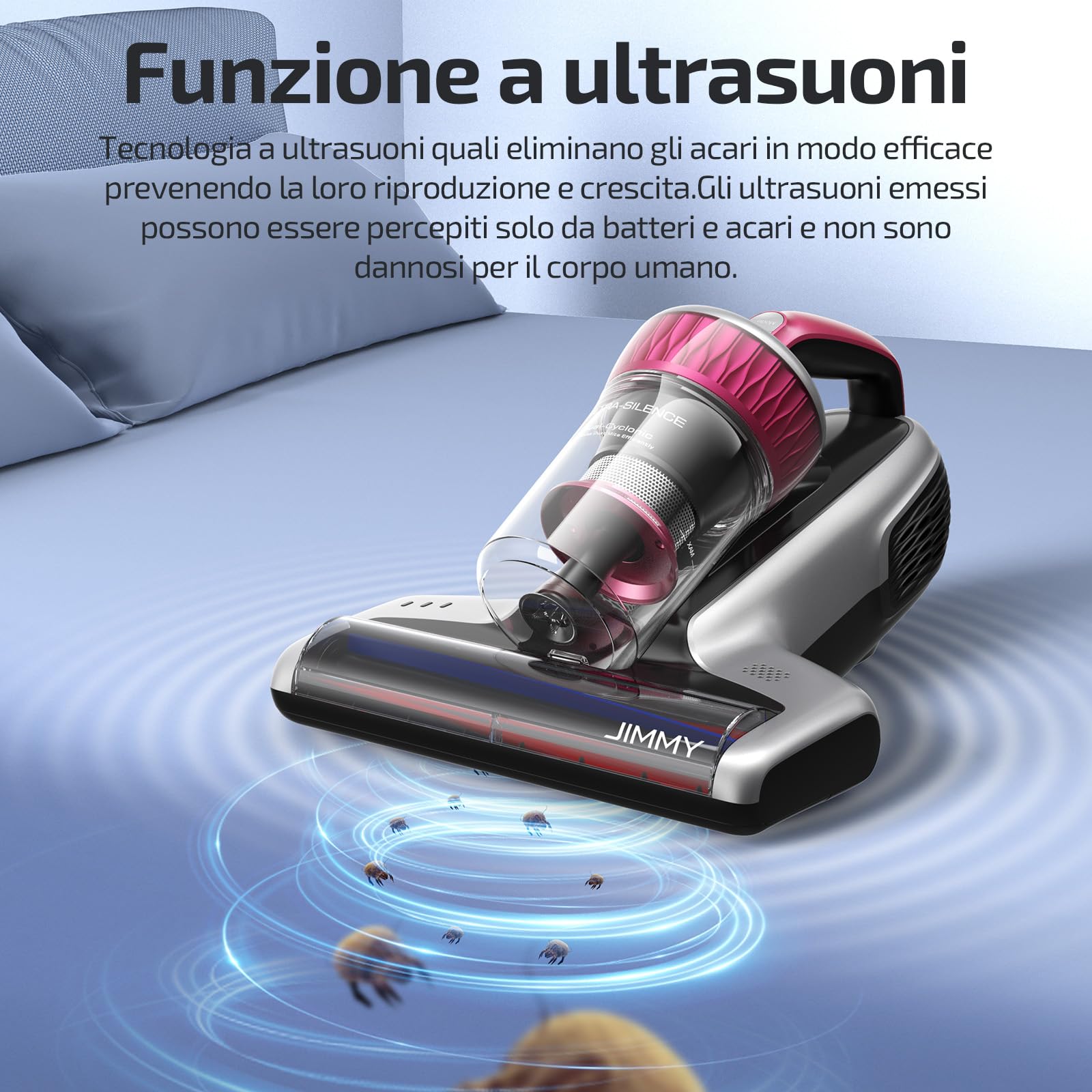Jimmy WB73 Aspiratore Battimaterasso Antiacaro, Potenza 600W,Aspirapolvere Materassi con Sterilizzazione UV, Sensore per Acari Della Polvere, Filtro HEPA, Sistema di Filtrazione Dual-Cyclonic