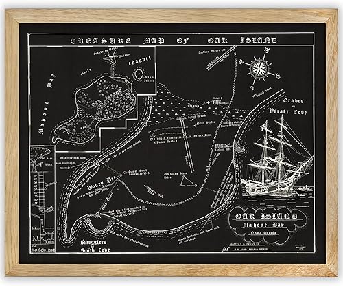 Miniatura 10 de 1974 Fred Nolan Map Of Oak Island Treasure, Nova Scotia, Canada - 16" x 20" Stretched Canvas-Ready to Hang-Historic and Antique Map Interior Design