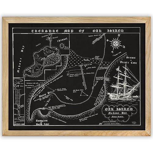 Miniatura 10 de 1974 Fred Nolan Map Of Oak Island Treasure, Nova Scotia, Canada - 16" x 20" Unframed Print Poster - Great Historic and Antique Map Interior Design