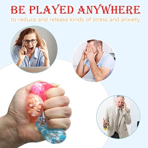 Miniatura 6 de Paquete de 6 cubos de estrés con copos de nieve en el interior para adultos, sensorial, siempre vuelve a su forma cuadrada, cubo elástico para