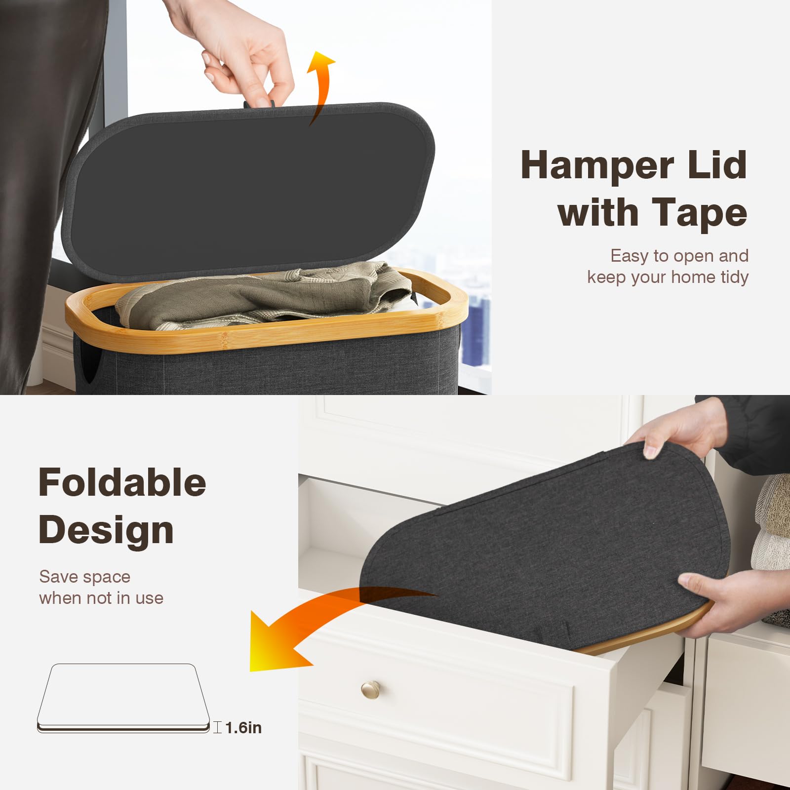 Cesto Portabiancheria Pieghevole Sottile 75L Con Coperchio E Borsa Rimovibile - Per Spazi Stretti, 40,9x25,4x70,1 Cm