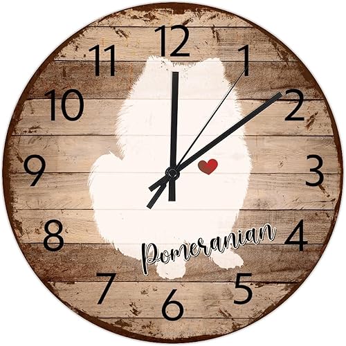 Reloj de madera minimalista que funciona con pilas, sin tictac, analógico, pomerania, hermoso reloj de pared, silueta de beagle para mascotas,