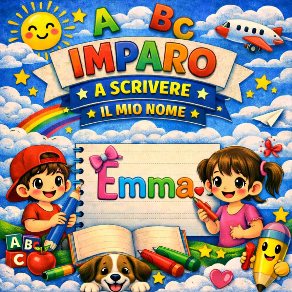 Emma — Il mio libro per imparare a scrivere il mio nome: Pregrafismo e scrittura per bambini 3-6 anni | Traccia le lettere del tuo nome | Regalo personalizzato