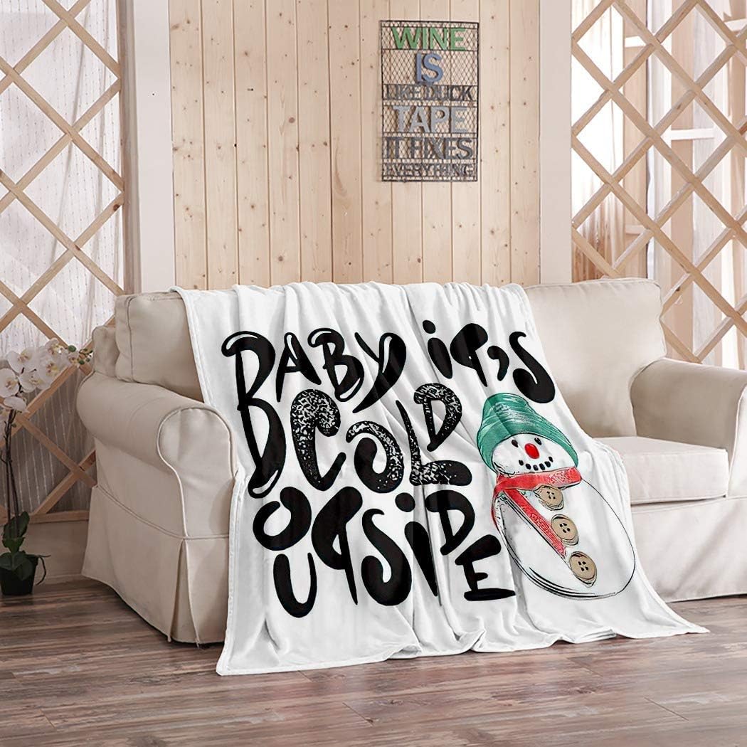 EATRAY Winter Quote Flannel Fleece Throw Blanket, Phrase Merry Xmas