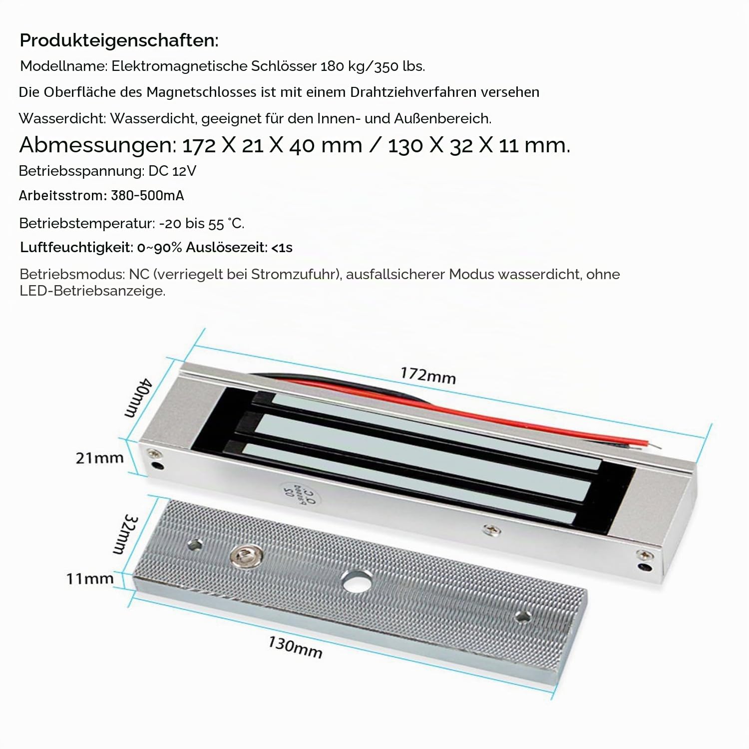 YAVIS Kompletter Satz des Wasserdichten RFID-Touchscreen-Zugangskontrollers IP68180KG elektromagnetisches Schloss, DC 12V 3A Netzteil, Ausgangstaste, 10 Schlüsselanhänger X13