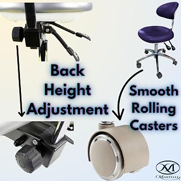 Martelli Ergonomic Adjustable Pneumatic Air Lift Chair - 360 Swivel with Lumbar Support & Contoured Seat & Backrest - Smooth Wheels - for Home Office, Sewing, Medical, Dentist, Esthetician (Purple)