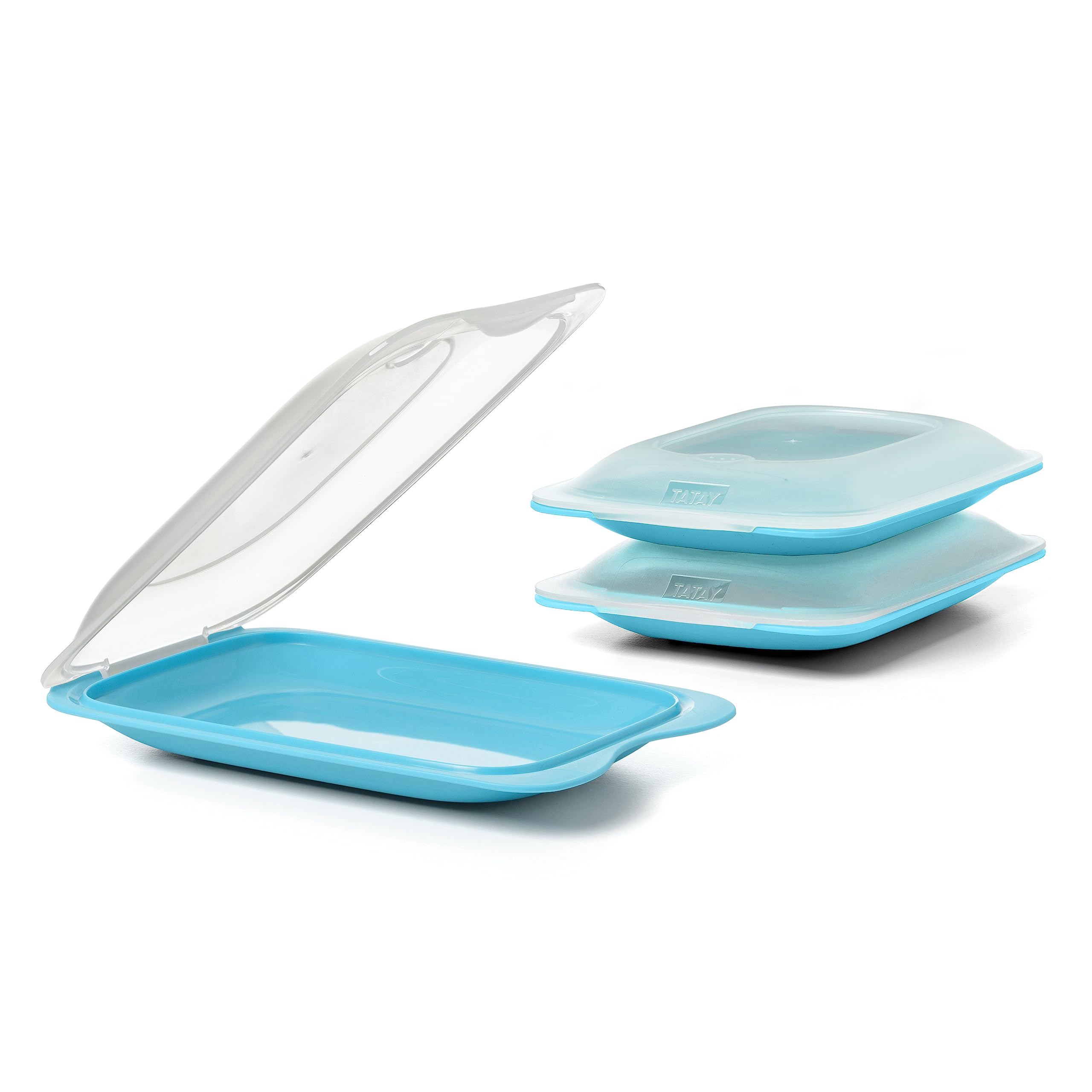 Tatay Set of 3 Cold Meat Containers with Lid MINI, BPA Free, Reusable, Stackable, Dishwasher and Microwave Safe, Turquoise Colour. Sizes 12 x 3,1 x 18 cm Fridge boxes - Set 3 - MAXI