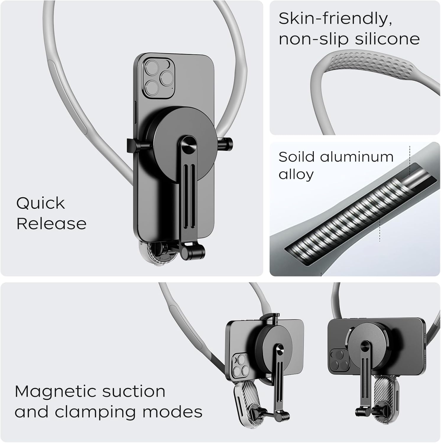 FUNSNAP Magnetic Neck Mount for Go Pro Phone Holder, Quick Release POV Video Vlog Flexible Angle Necklace Holder for GoPro Hero 13 12 11 10 9 Insta360 X3 X4 DJI Action 3 4 5 Pro iPhone Android