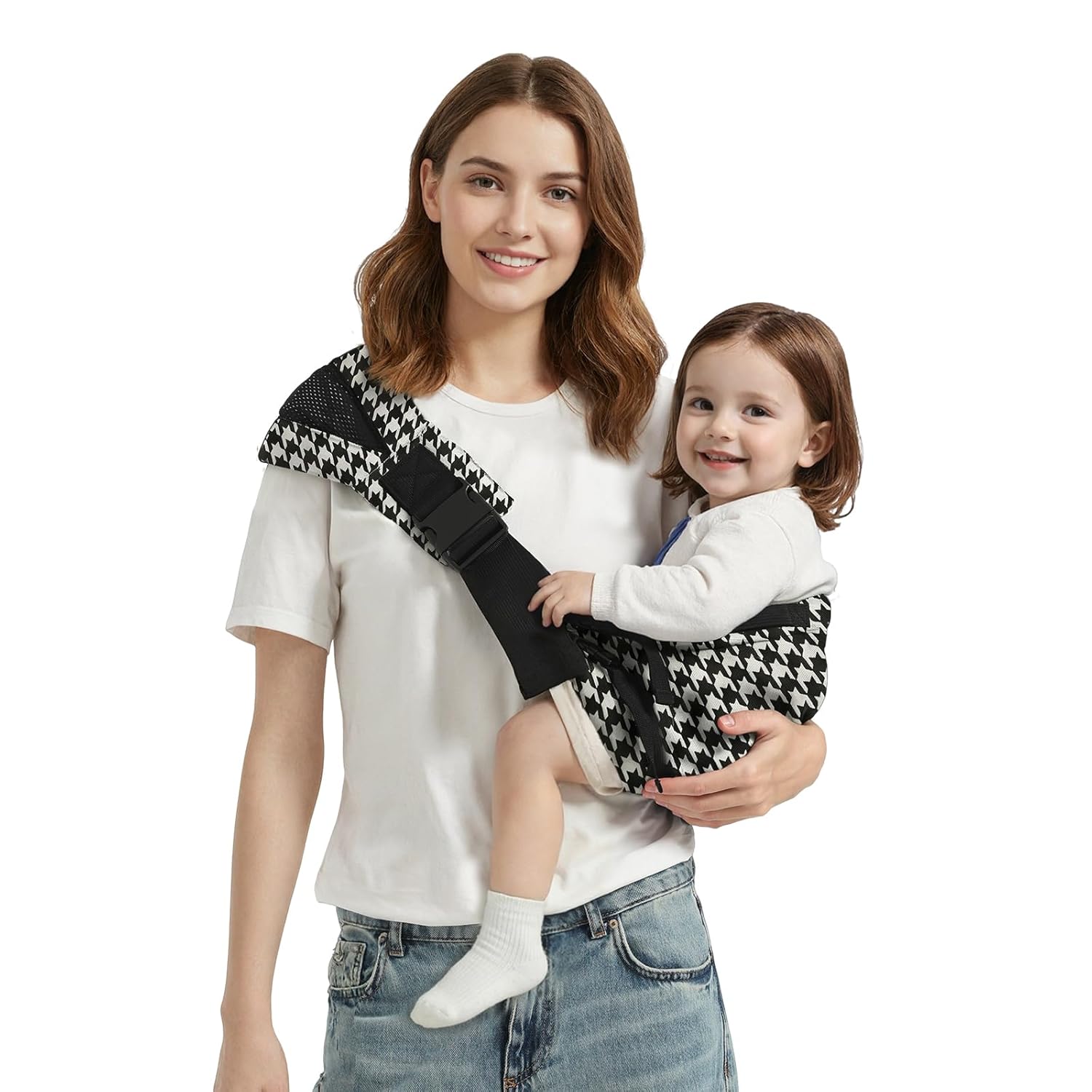 Baby Sling Carrier Newborn to Toddler, Adjustable Toddler Carrier Sling Baby Carrier Toddlers Sling Carriers Hip Carriers for 8-40lbs, Black Houndstooth
