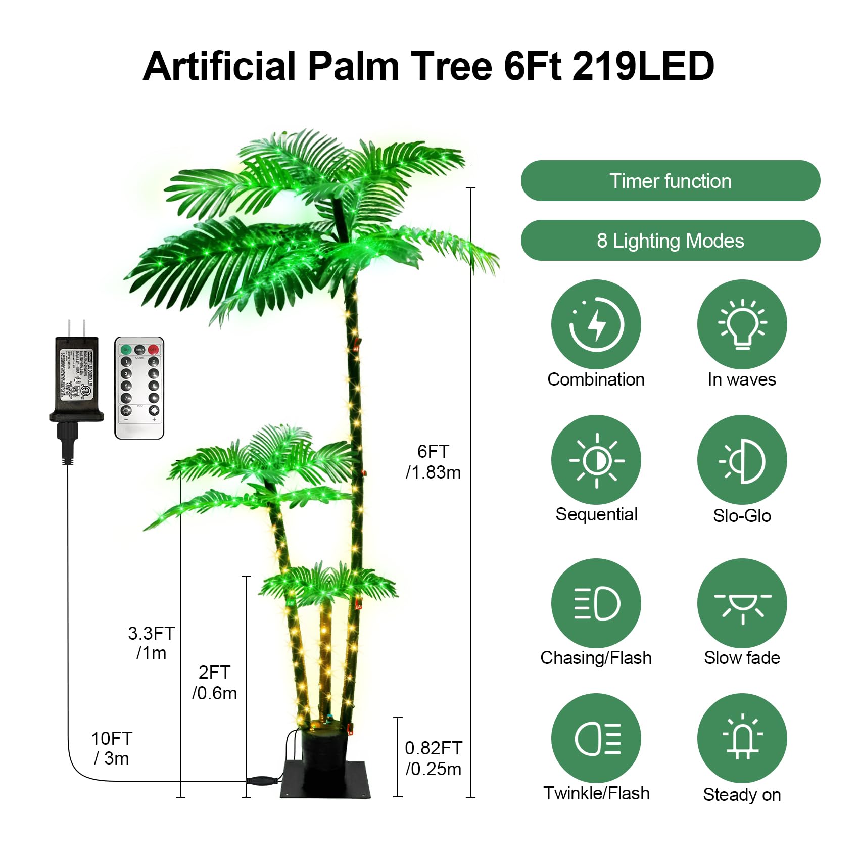 6FT Artificial LED Palm Tree Light - 8 Lighting Modes, Indoor/Outdoor, Waterproof For Parties