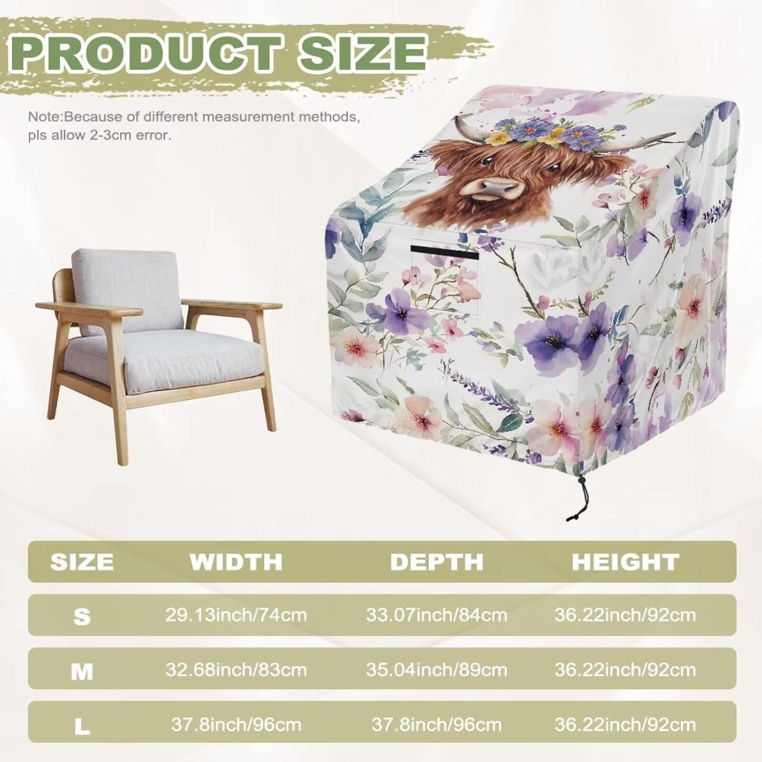 Patio Chair Covers Highland Cattle Floral Print Waterproof Lawn Patio Furniture Cover Heavy Duty Wicker Garden Sofa Chair Cover