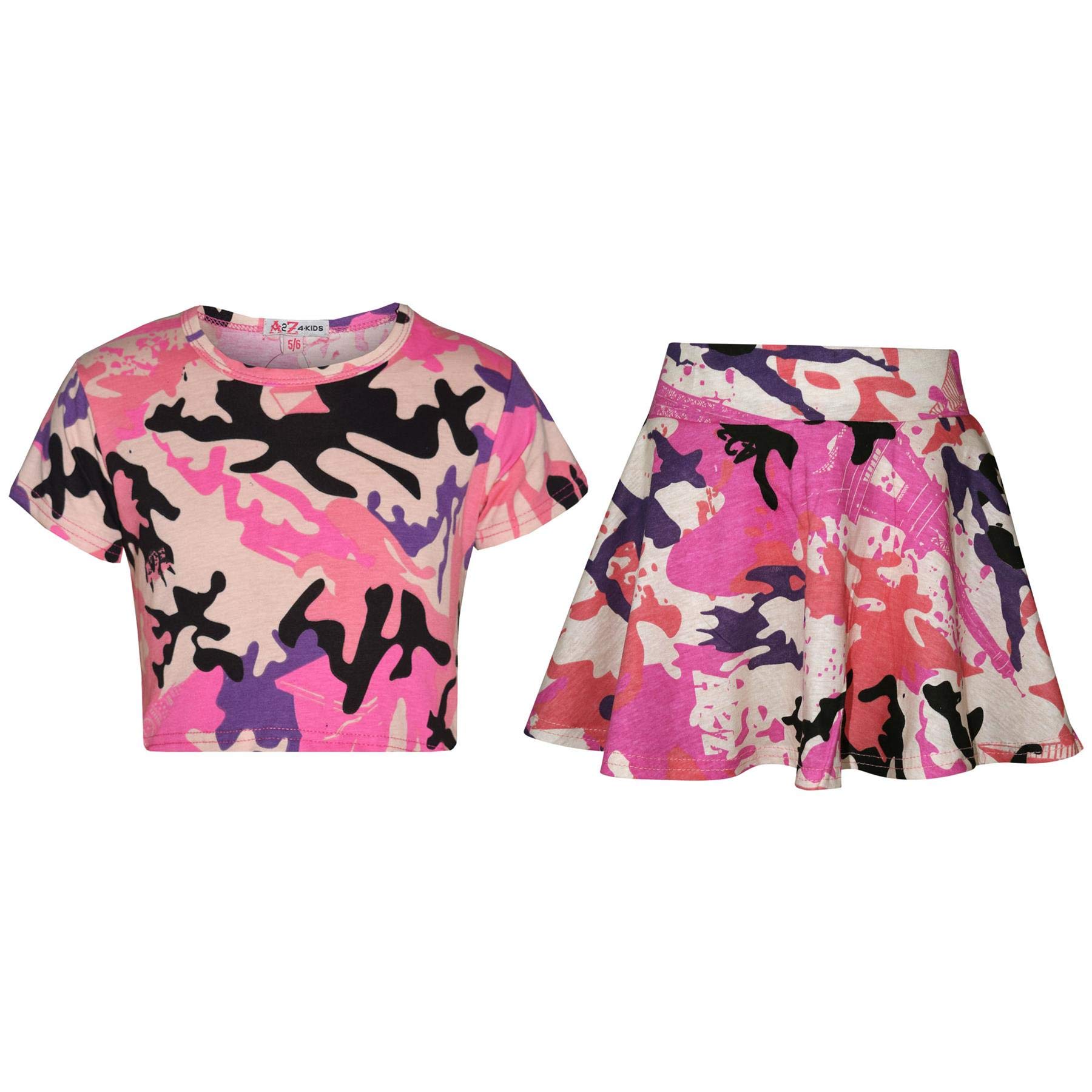 A2Z 4 Kids Conjunto de camiseta corta y falda patinadora para niñas de 5, 6, 7, 8, 9, 10, 11, 12, 13 años