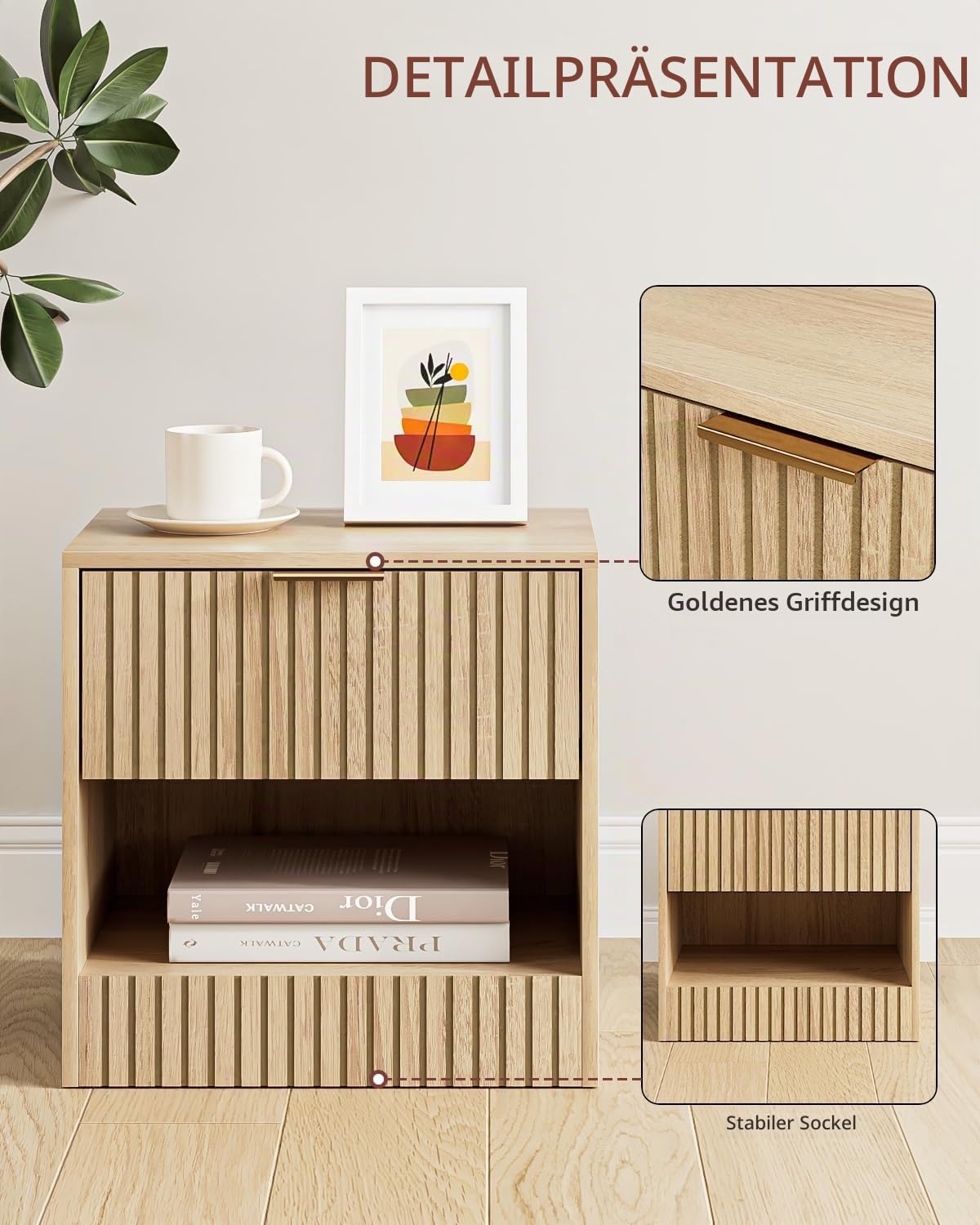 HEYZOEY Klein Nachttisch Eiche mit Schublade & Fach, Modern Beistelltisch